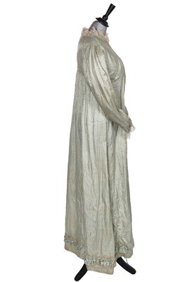 Lot 486 - A morning dress of seafoam-green figured silk, 1810s