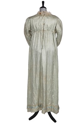 Lot 486 - A morning dress of seafoam-green figured silk, 1810s