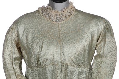 Lot 486 - A morning dress of seafoam-green figured silk, 1810s