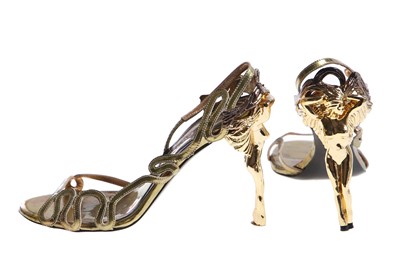 Lot 72 - A pair of Alexander McQueen gold heels, 'Angels and Demons' collection, Autumn-Winter 2010-11