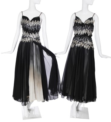 Lot 295 - Four black and silver sequinned showgirl gowns, 1970s