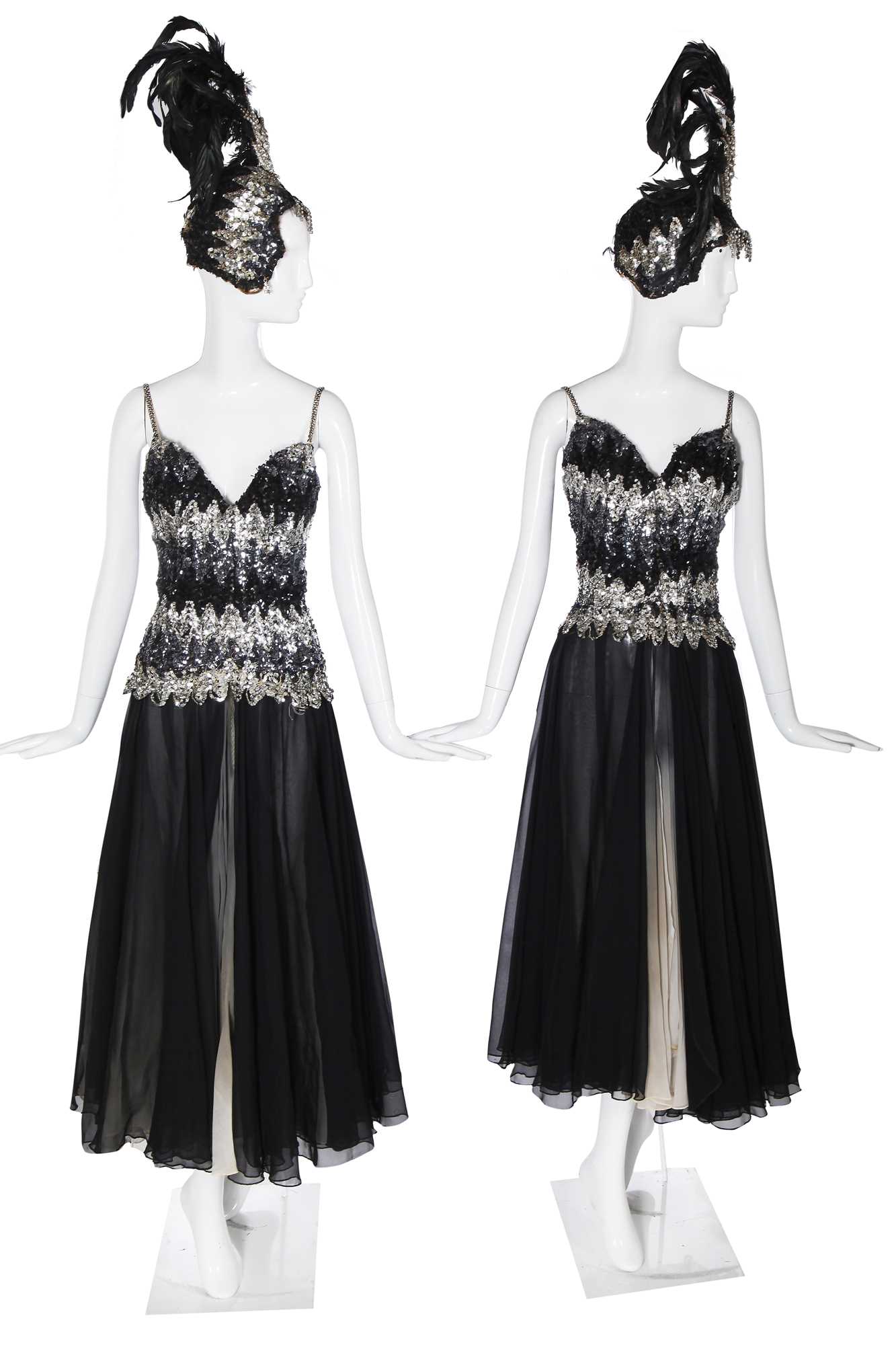 Lot 295 - Four black and silver sequinned showgirl gowns, 1970s