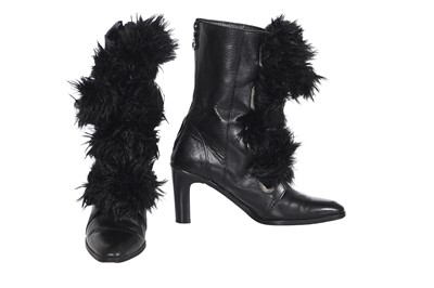 Lot 188 - A pair of Issey Miyake black leather heeled boots, mid-2000s