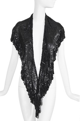 Lot 86 - A couture black sequined shawl, attributed to Chanel, 1935