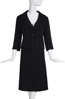 Lot 131 - A Balenciaga couture black tweed suit, circa 1964