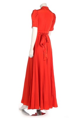 Lot 340 - An Ossie Clark tomato-red crêpe dress,...