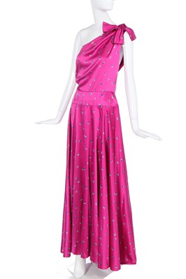 Lot 189 - A Christian Dior London printed satin evening gown, circa 1980