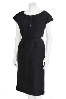 Lot 379 - A Christian Dior black bouclé wool blend dress, circa 1958