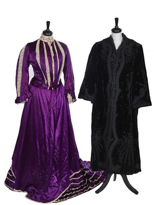 Lot 441 - An embroidered black crushed velvet coat, 1900s