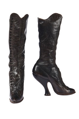 Lot 464 - A pair of black leather high fashion/fetish button boots, circa 1895