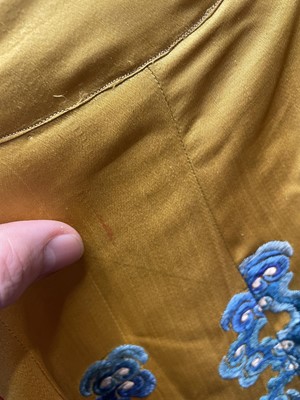 Lot 522 - An embroidered yellow satin dragon robe, Chinese for the Western market, early to mid-20th Century