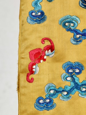 Lot 522 - An embroidered yellow satin dragon robe, Chinese for the Western market, early to mid-20th Century