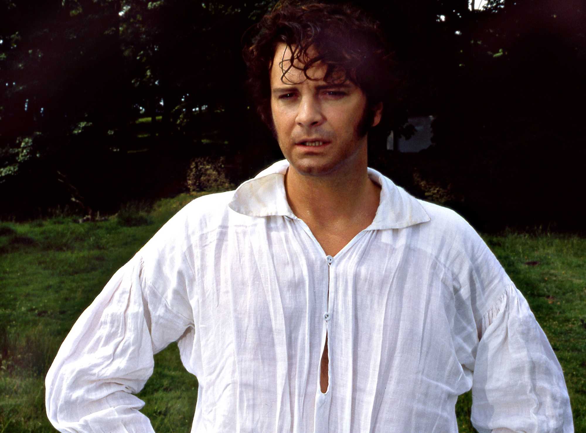 Click for high resolution Lot 13 - Colin Firth's 'wet-shirt' costume as Mr Darcy in the TV series 'Pride & Prejudice', 1995