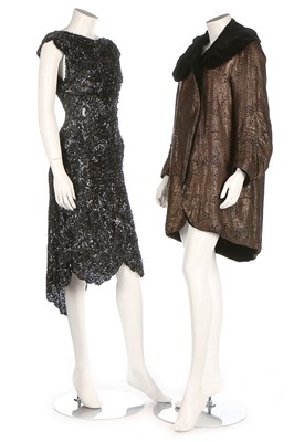 Lot 352 - A gold lamé and black silk opera coat, late...