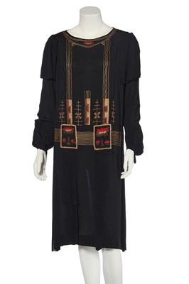 Lot 407 - A finely embroidered and pleated crêpe dress, circa 1924