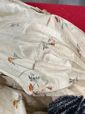 Lot 475 - A floral striped silk tea gown, late 1870s