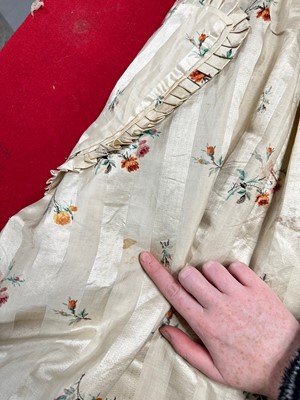 Lot 475 - A floral striped silk tea gown, late 1870s