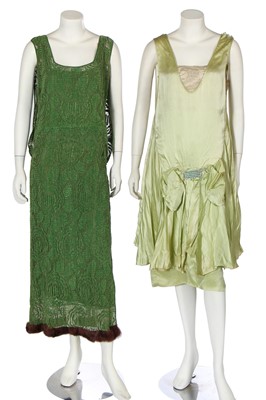 Lot 411 - A group of clothing in mainly shades of green and blue, 1920s