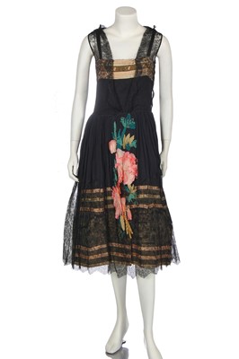 Lot 402 - A black lace and chiffon robe de style, 1920s