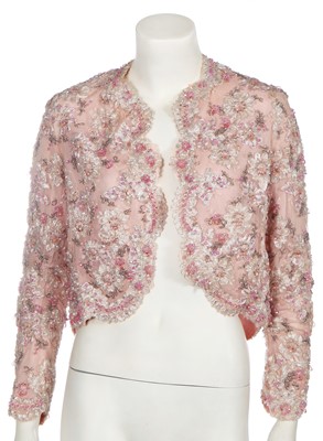 Lot 354 - A Christian Dior beaded pink tulle bolero, circa 1964