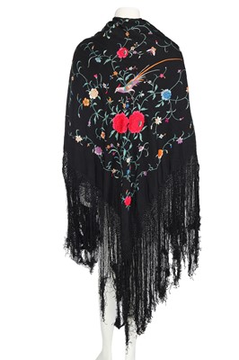 Lot 429 - A Cantonese floral embroidered black silk shawl, Chinese, circa 1920