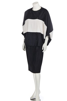 Lot 202 - A Pierre Cardin couture black and white linen ensemble, late 1980s-early 1990s