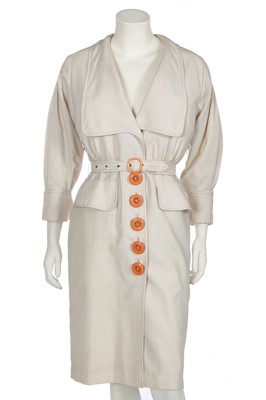 Lot 337 - A Bill Gibb ivory linen coat dress, circa 1974