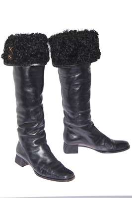 Lot 3 - A pair of Chanel black lambskin leather boots, circa 2002