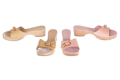 Lot 45 - Two pairs of Chanel sandals with wooden platform heels, circa 2000