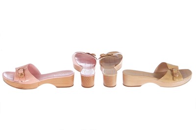 Lot 45 - Two pairs of Chanel sandals with wooden platform heels, circa 2000
