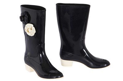 Lot 50 - A pair of Chanel rubber wellington boots, early 2000s
