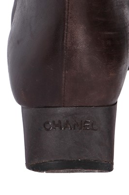 Lot 31 - A pair of Chanel brown lambskin leather boots, circa 2002