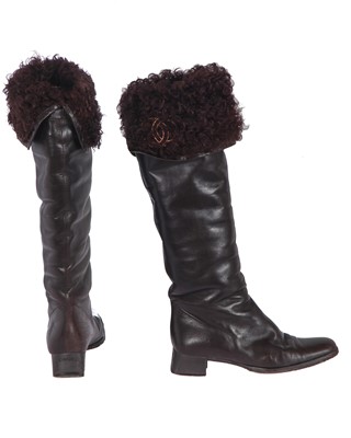 Lot 31 - A pair of Chanel brown lambskin leather boots, circa 2002