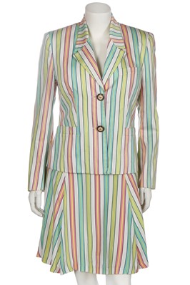 Lot 172 - A Versace candy-striped cotton two-piece ensemble, early 1990s