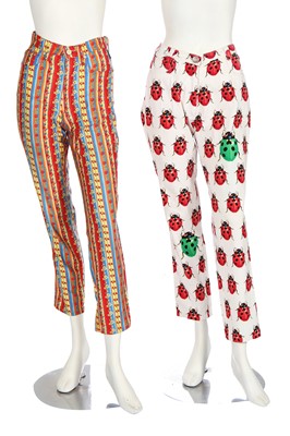 Lot 175 - A pair of Versace ladybird printed jeans, Spring-Summer 1995