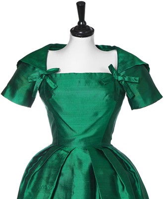 Lot 118 - A Christian Dior emerald green shantung ziberline cocktail dress, circa 1958