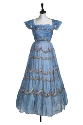 Lot 101 - A Christian Dior London Cinderella-blue organza cocktail dress, 1953-55