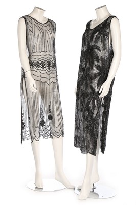 Lot 364 - Two beaded tulle tunic dresses, early-mid...