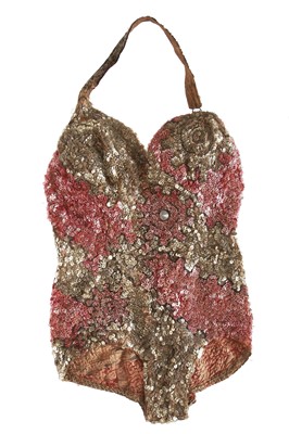 Lot 93 - Four Erté gold and pink sequinned halterneck bodies for 'Mètal', 1930s