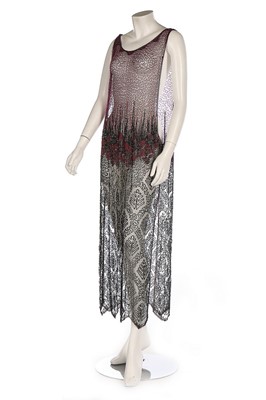 Lot 365 - A pink and black beaded tunic dress, mid 1920s,...