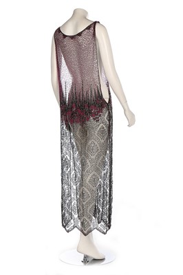 Lot 365 - A pink and black beaded tunic dress, mid 1920s,...