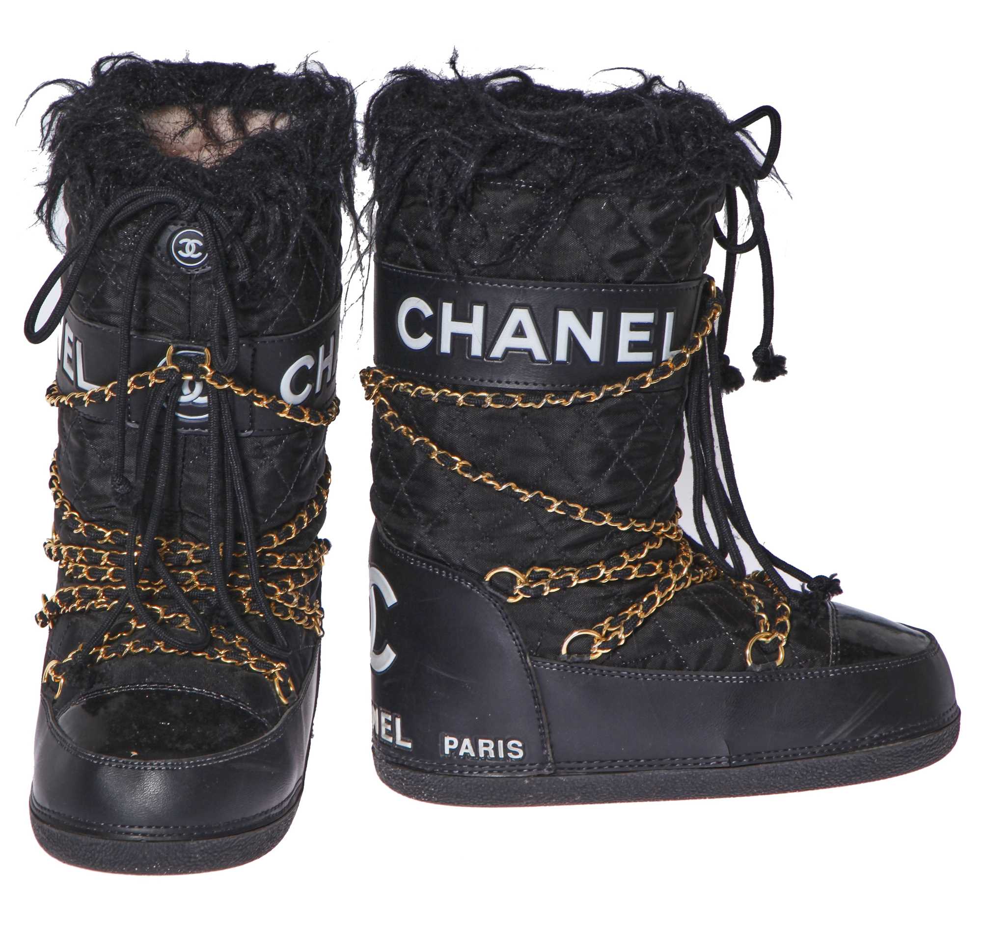 Lot 8 - A pair of Chanel chain-festooned moon boots, Autumn-Winter 1993-94