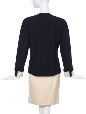 Lot 10 - A  Chanel navy and ivory bouclé wool suit, Spring-Summer 1991