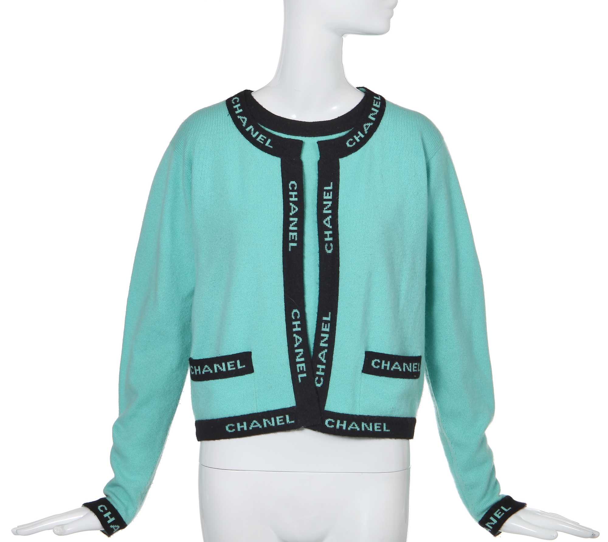 Lot 12 - A Chanel turquoise knit twinset, early 1990s