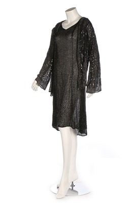 Lot 367 - A black bugle beaded muslin flapper dress,...