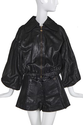 Lot 253 - A Vivienne Westwood black leather bomber jacket, late 1980s-early 1990s