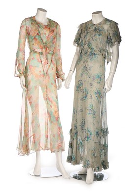 Lot 368 - Two printed chiffon garden party dresses,...