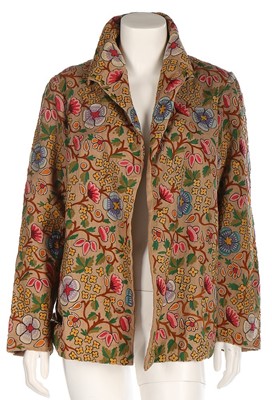 Lot 370 - A crewelworked buff pashmina jacket, Indian...