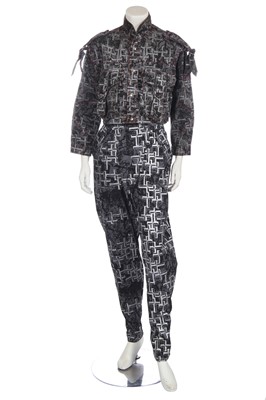 Lot 230 - Sue Clowes printed jersey and denim goth ensemble, 'Flesh & Steel' collection, Spring-Summer, 1984