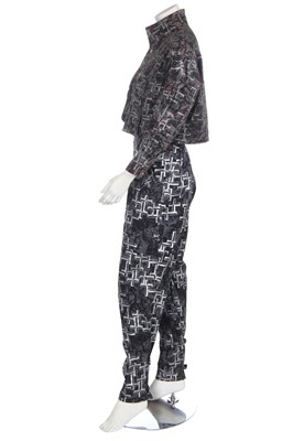 Lot 230 - Sue Clowes printed jersey and denim goth ensemble, 'Flesh & Steel' collection, Spring-Summer, 1984